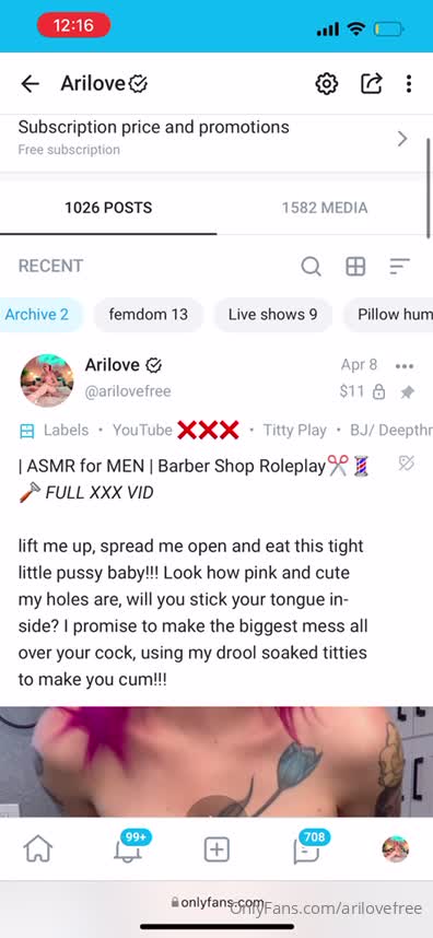 Arilovefree - Message me what type of video you’d like and I’ll send it to..