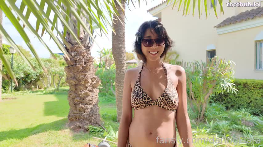 AlohaKiara aka HawaiianGeisha - Cutting Grass Totally Naked In Public Hotel Garden