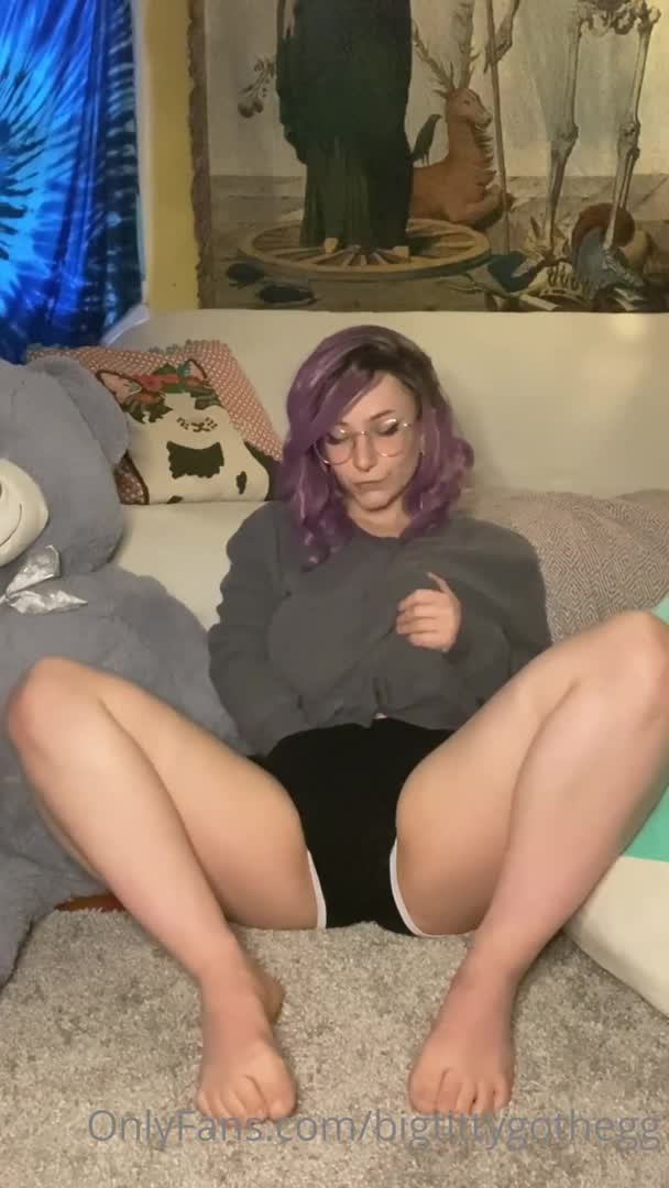 BigTittyGothEgg Rubs Her Pussy In Her Shorts - Big Boobs - Masturbation - Goth Solo