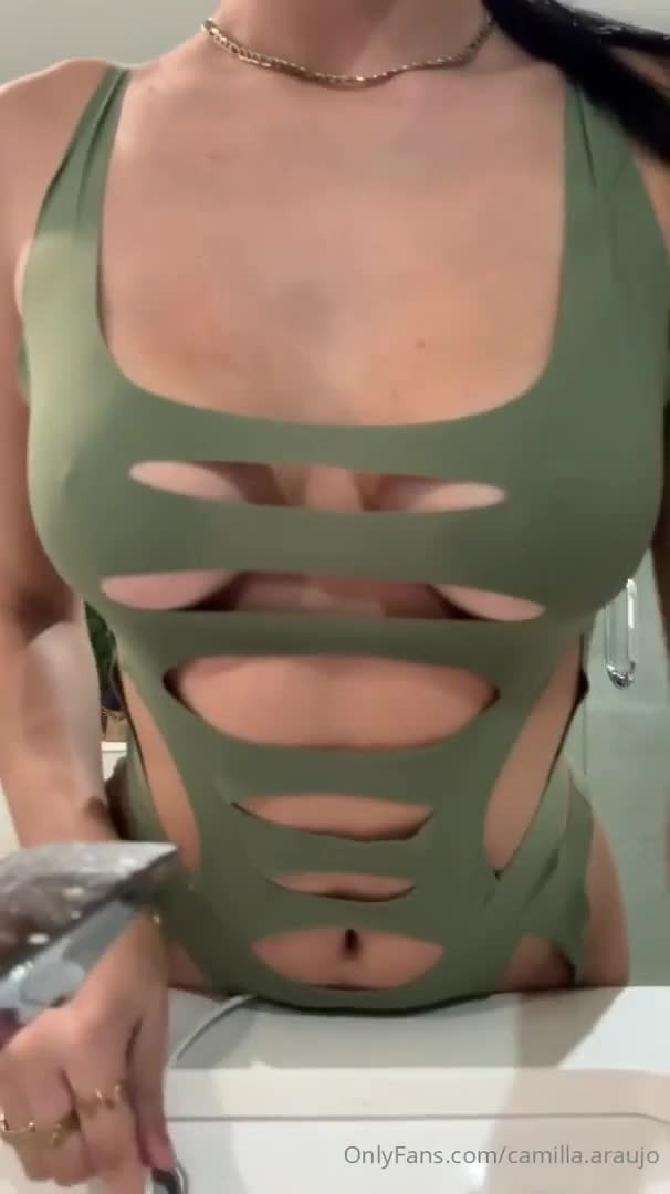 Camilla Araujo Masturbates With A Vibrator - Masturbation - Lingerie - Fondling - Cleavage - Ass - Pussy Rubbing - Finger Sucking - Vibrator - Shaved Pussy