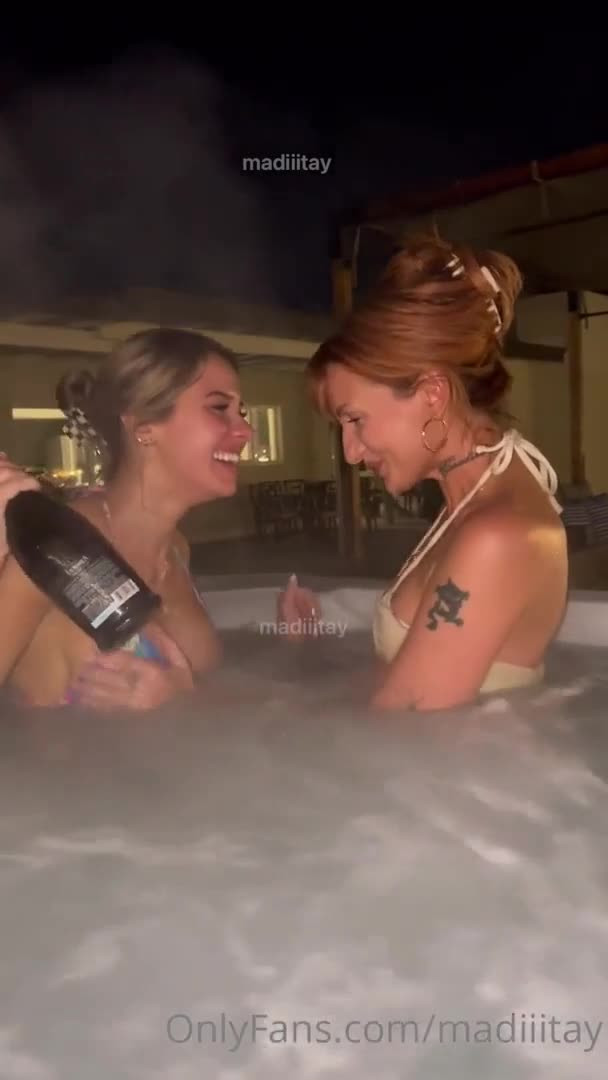 Madiiitay And Friend Share A Cock In The Hot Tub - Blowjob - Threesome - OnlyFans - Tattoos - Handjob - Balls Sucking - MFF - American - FFM Threesome - Poolside